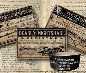Vintage Poison Apothecary Halloween Witch Potion Label Digital Download Collage Sheet Various Poisons