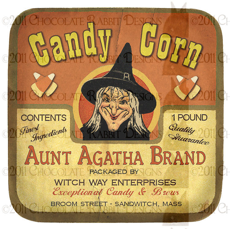 Vintage Halloween Witch Candy Label Digital Download Collage Sheet