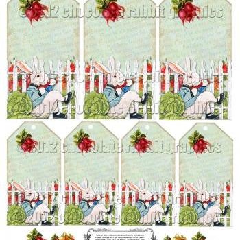 Vintage Rabbit Collage Download Digital Tag Card Scrapbook Image - Peter Rabbit in Garden